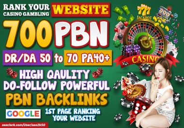 Ranking 1st your website Thailand/Indonesian/Korean skyrocket 700 PBN DR/DA 50to70 Gambling Casino