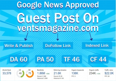 Write & Publish on my google news Approved Guest Post DA 60 DR 75 Traffic 234K