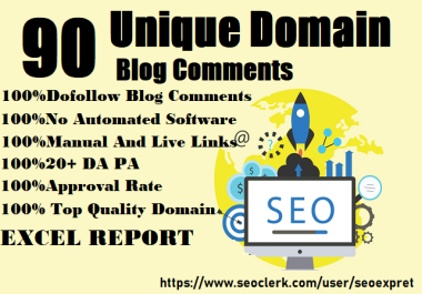 I will create 90 unique domains dofollow blog comments backlinks on DA 30 to 80+ sites