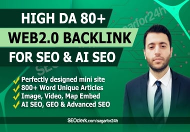 I will build DA 80+ Web 2.0 backlinks for advanced SEO,  GEO & AI SEO optimization