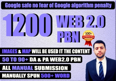 Build 1200 Permanent web2.0 PBN Backlink with High TF,  CF,  DA,  PA with unique website