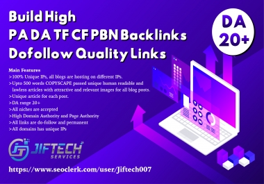 Build High PA DA20+ TF CF 20 PBN Backlinks - Dofollow Quality Links