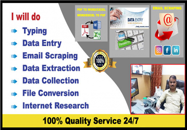 I will do data entry email scraping data mining internet research