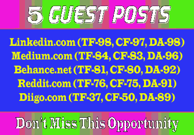 5 Guest Posts On High DA PA TF CF Sites for Rank Your website