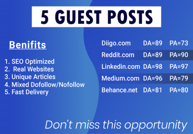 Publish 5 Backlinks Guest Posts DA 90 Best Sites and Safe SEO