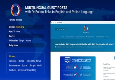 Portal e-B2B. org / Lifetime GUEST POSTS with 2 dofollow links / Niche GAMBLING