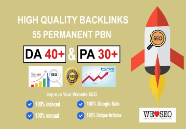 55 PBNs Backlinks DA40+ PA30+ CF TF Moz Authority