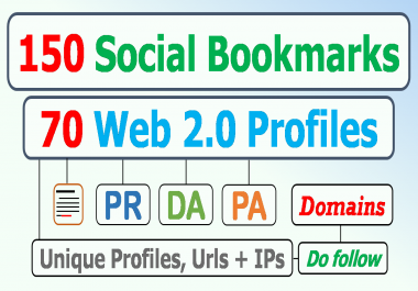 150 Unique social bookmarking plus 70 Web 2.0 profiles Panda Safe for your domain