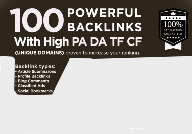 Increase Your Ranking with 100 Unique Domain High Authority Backlinks PA DA TF CF Upto 100
