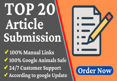 Provide 20 Dofollow Article Submission SEO Backlinks With High DA Website