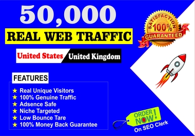 I will send 50,000 USA UK targeted real organic web traffic