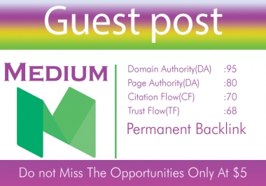 Write And Publish A Guest Post On Medium DA 95,  PA 80 for