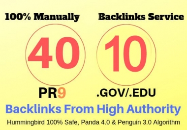 I will manually do 40 PR9 +10 EDU/GOV Safe SEO High PR Backlinks 2020 Best Results