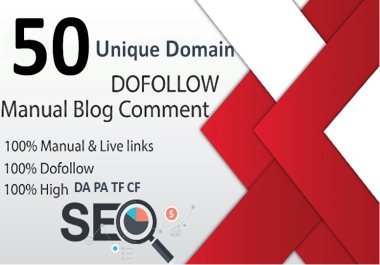 I will create Manually dofollow 50 Unique Domain Blog comments Backlinks on High DA PA TF CF