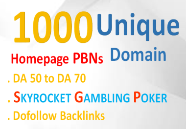 1st rank on google - Casino. Poker,  Gambling,  Sport 1000 PBN DA 50 to DA 70 backlinks