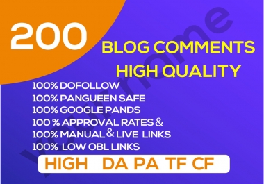 Get 200 Blog comments High Quality Dofollow Backlinks on your site