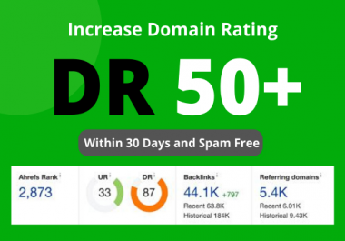 I will Increase domain rating ahref DR 50+ within 30 days