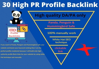 I will create 30 High PR profile backlinks for your site at a very cheap rate