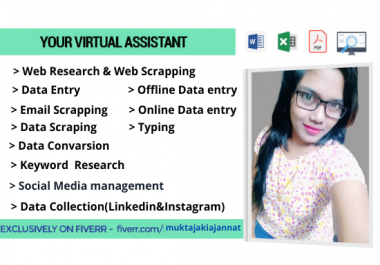 I will be your virtual assistant for data entry,  copy paste,  web research