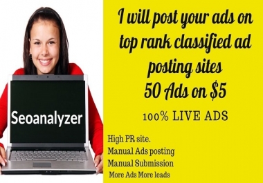 I will do manually post your ads on top classified ad posting sites