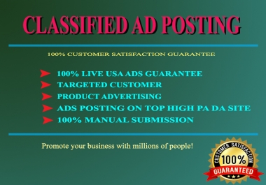 I will do 50 classified ads submission,  manually in USA,  UK & Canada