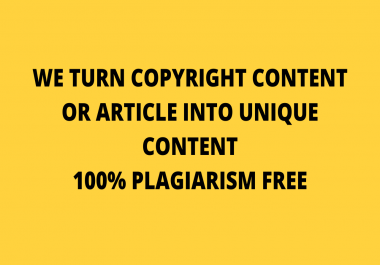 I will do copyright article or content into unique in 10 min