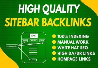 Get 10 DA DR 50 to 70+ premium homepage sidebar and footer SEO dofollow backlinks
