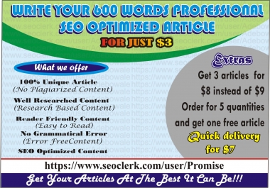 Get your 600 words and above seo optimized articles here at affordable prices