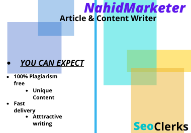 I will do 900 Word SEO Friendly article writing, blog post website content writing