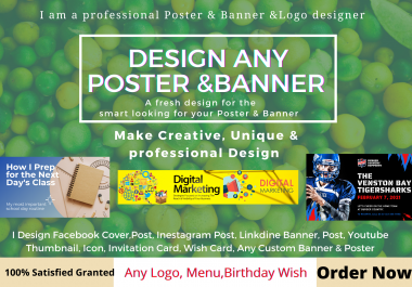 I,ll Design Unique & Professional Any Social Media Poster, Cover, And Banner & Any Logo