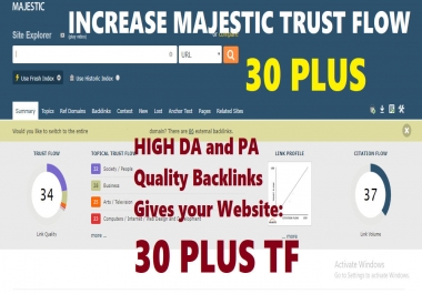 Increase majestic tf 30+ with high tf cf dofollow backlink in 10 days