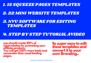 I Will Provide 15 Sqeeze Pages And 22 Mini Websites