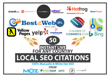 Build top 50 local citations from yext,  bright local,  moz,  whitespark list for google 1st page