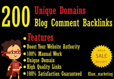 200 UniqueDomain Dofollow blog comment Backlinks with DA 20plus