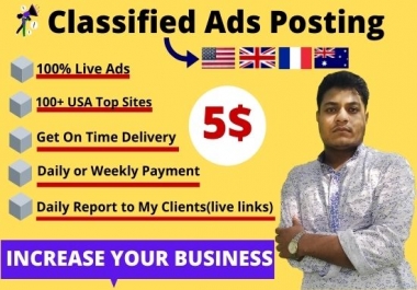 I will publish your 80 ads on the top classified ad posting sites for any country