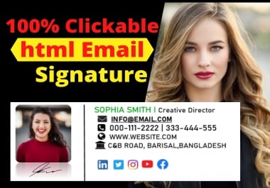 I will design a professional clickable HTML email signature