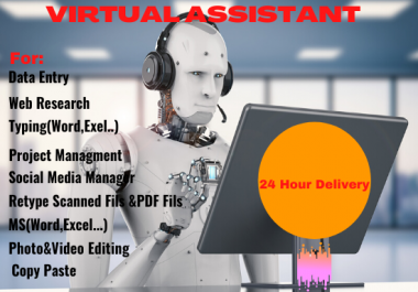 I will be your virtual assistant for,  social media manager,  data entry,  web research