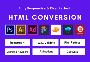 I will convert psd to html,  xd to html,  sketch to html responsive in bootstrap 5