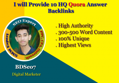 I will provide 10 HQ Quora answer backlinks