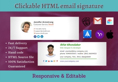 I will create clickable and professional HTML EMAIL SIGNATURE for yourself or your business.
