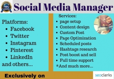 I will be your professional and expert social media manager