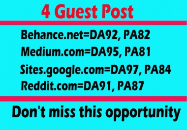 Write and Publish High Quality 4 Guest Posts on High DA, PA Websites