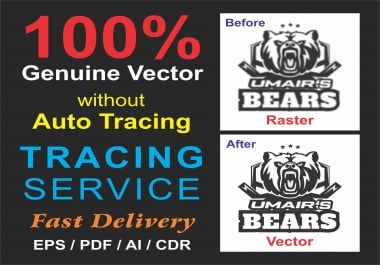 I will redraw,  tracing,  logo redraw,  raster to vector,  modify