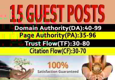 Publish 15 Guest Posts on DA50-99 High Quality Website Boost Keyword Ranking