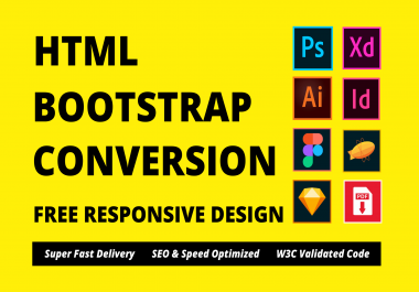 Convert psd to html, xd to html, figma to html, sketch to html css responsive bootstrap