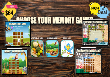 VEGETABLES GAME ANIMALS GAME BIRDS GAME Number of Rows/Columns 2, 4, 6, 8 Source Code Available