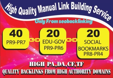Manually Create 40 PR9 + 20 EDU- GOV + 20 HIGH PR SOCIAL BOOKMARKS