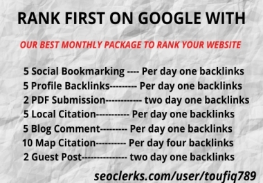 Off page SEO backlinks Monthly package update your URL in Google