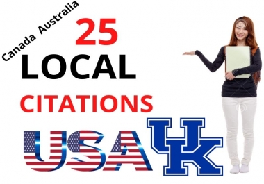 High Quality manually 25 Local Citations for USA,  UK,  Australia & Canada in your Business