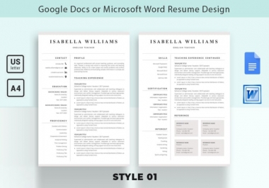 I will design your resume and cv in google docs or ms word